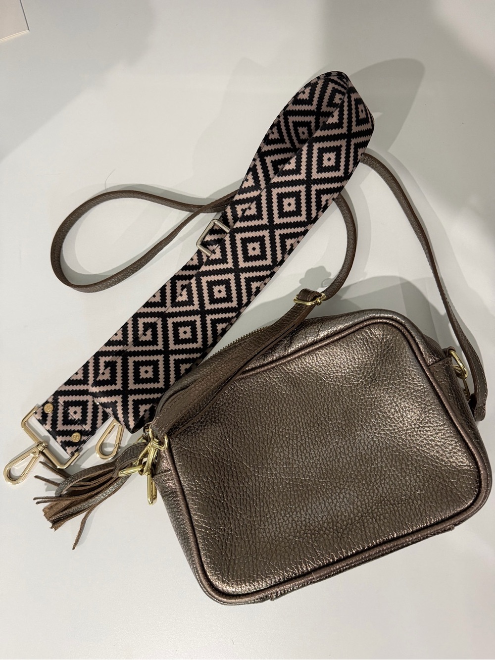 Elie Beaumont London Crossbody Tassel Bag Bronze (metallic brown) with Strap